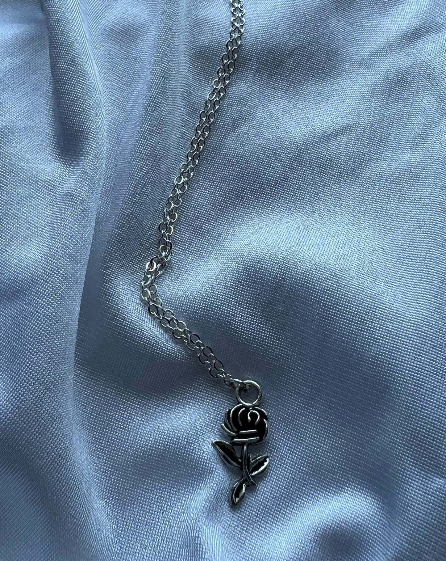 silver rose necklace