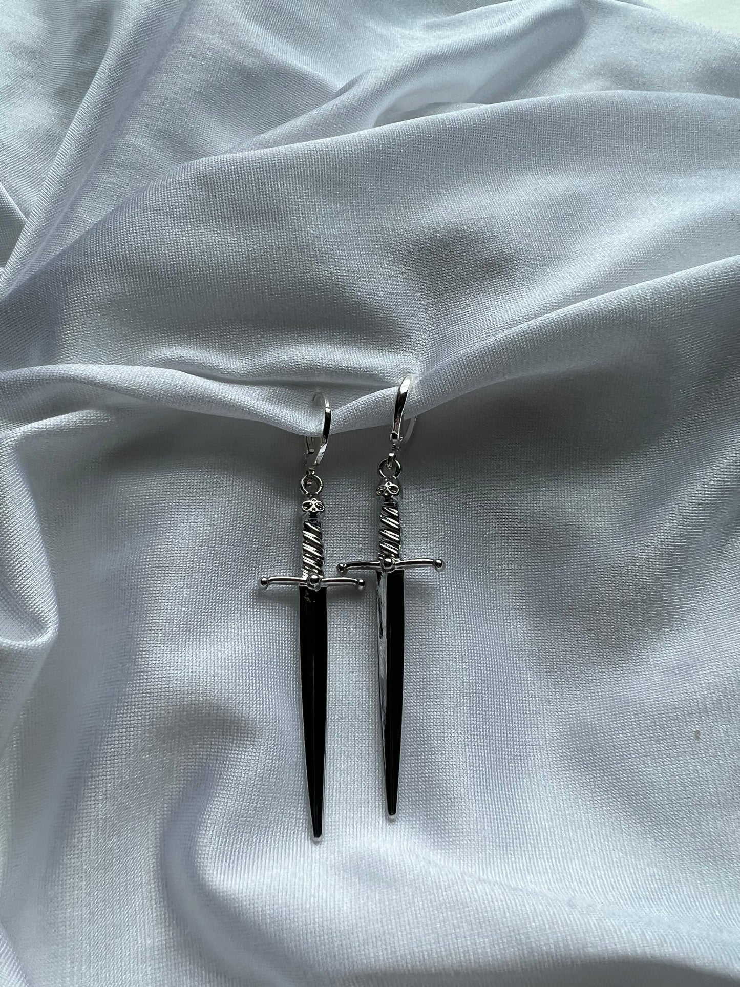 silver sword earrings