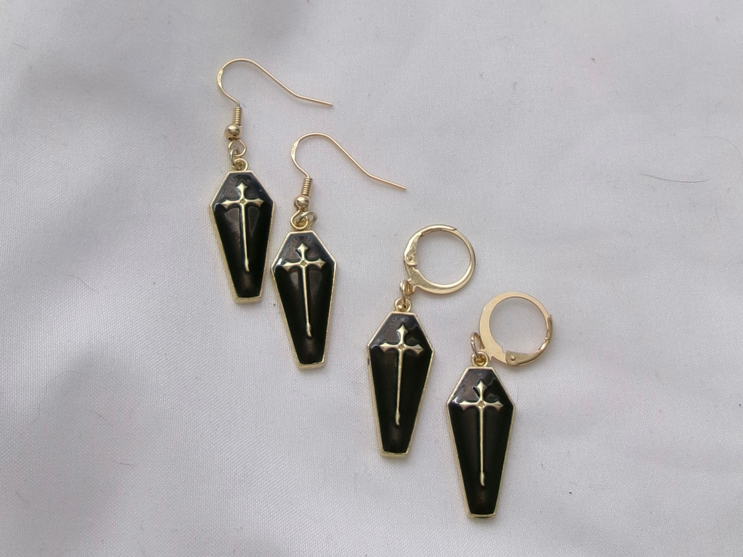 new gold black coffin earrings