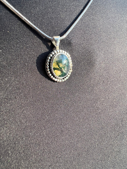 Sterling Silver Moss Agate Pendant