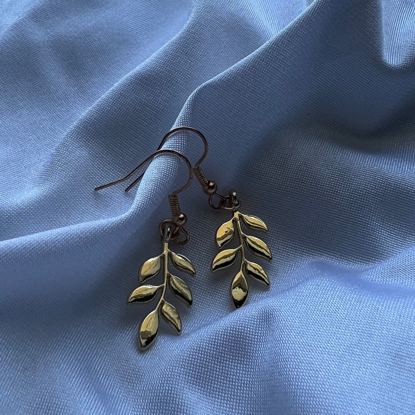 gold eucalyptus earrings