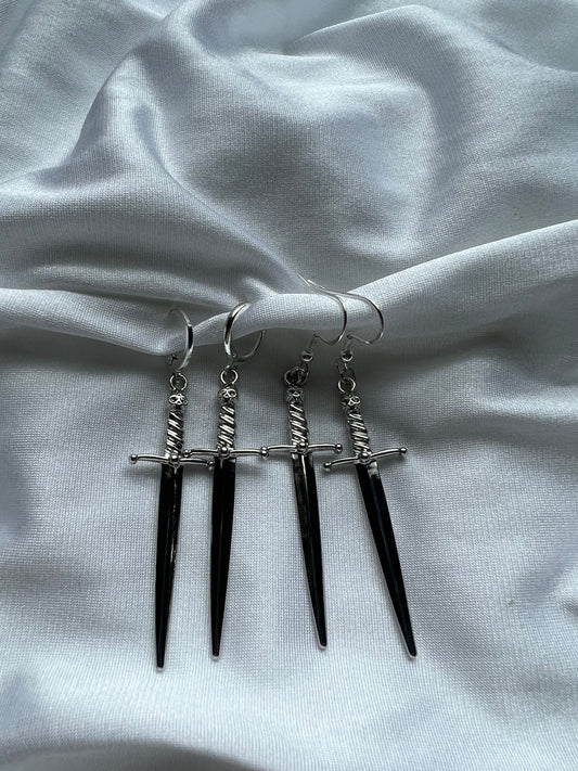 silver sword earrings