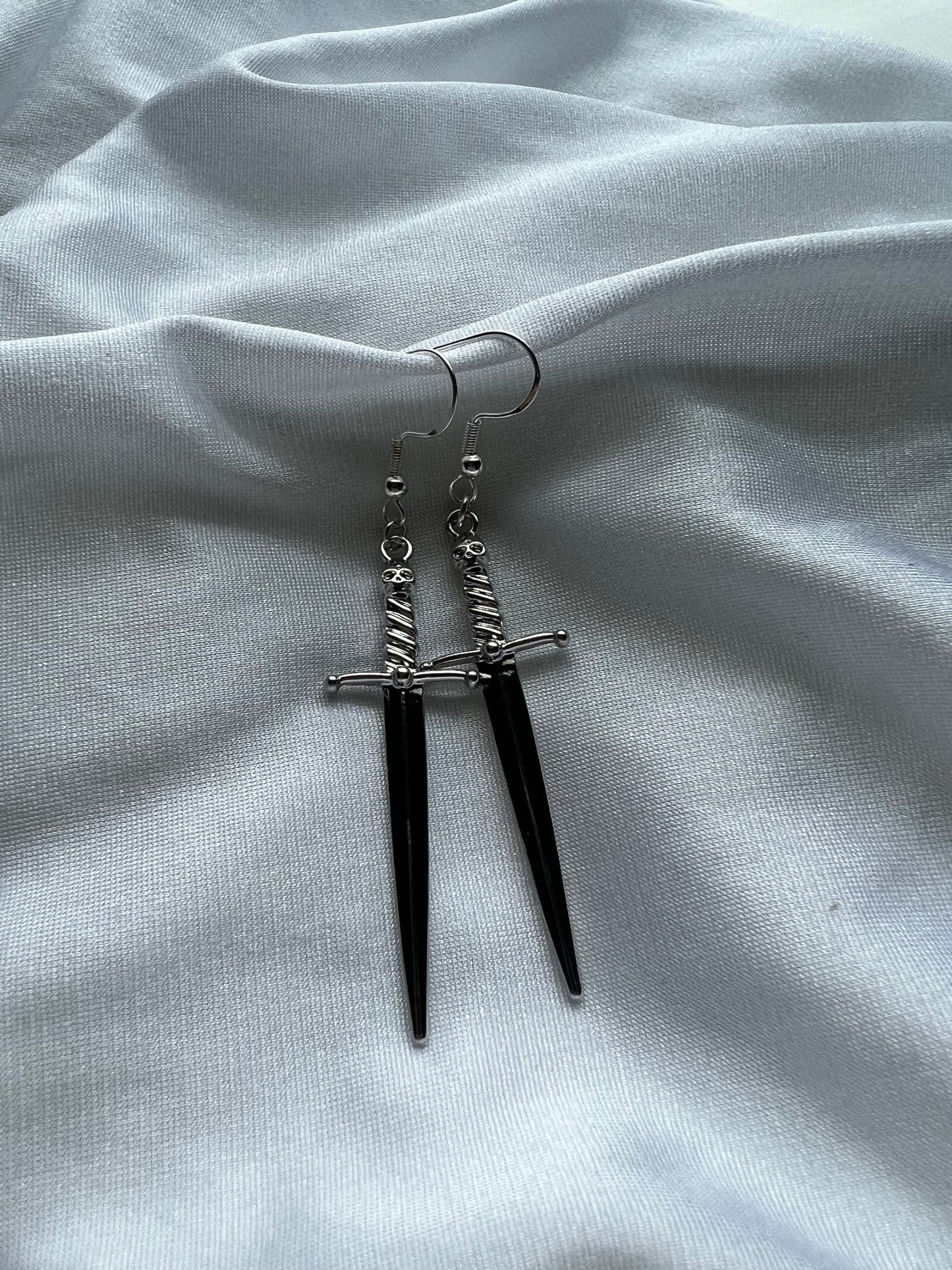 silver sword earrings