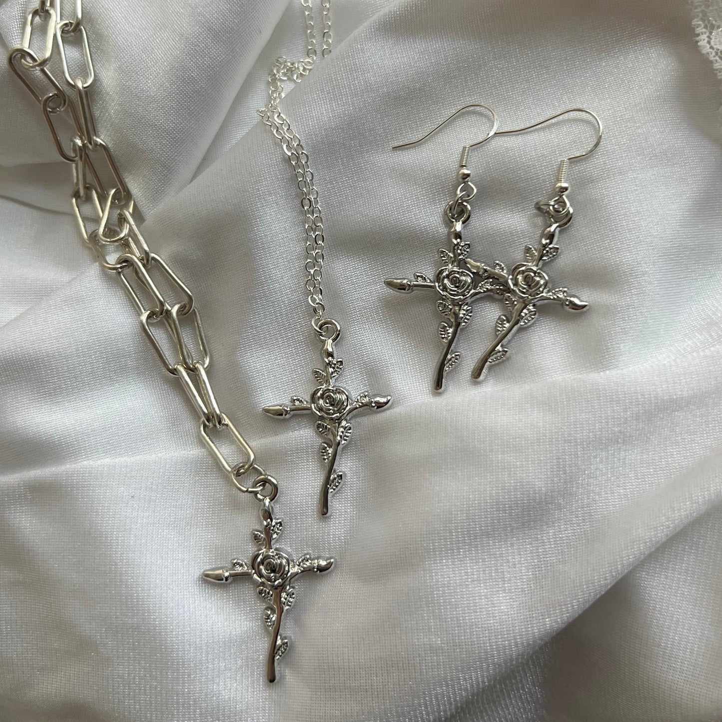new rose cross earrings