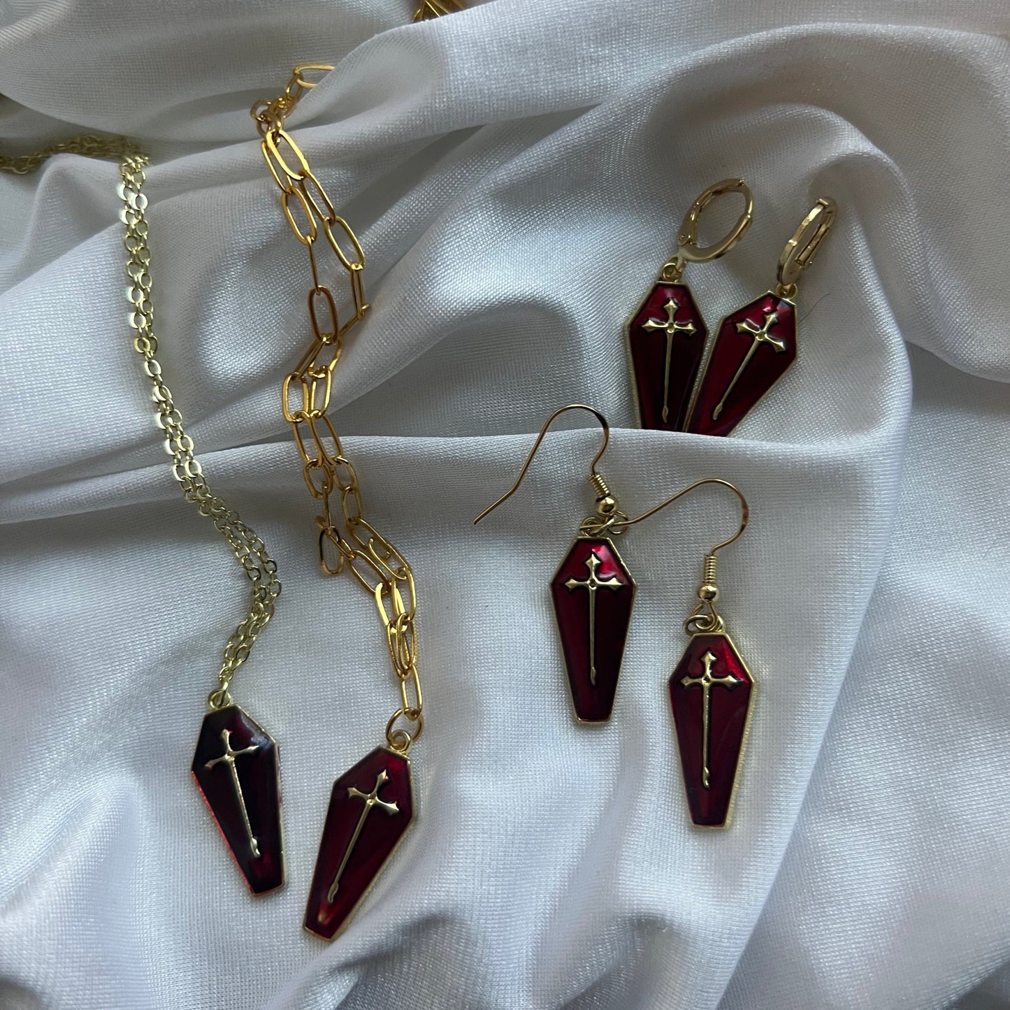 new gold coffin earrings
