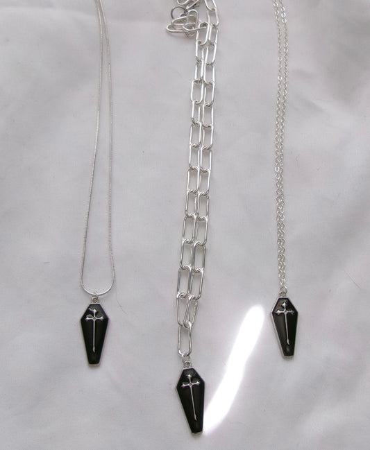 new black coffin necklace