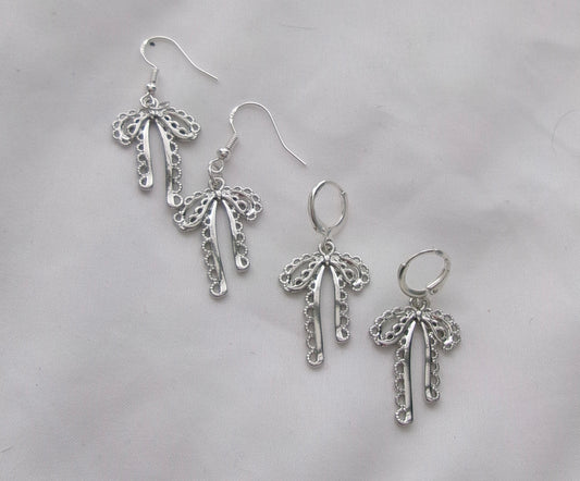 new silver intricate bow earrings