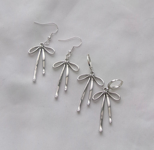 new silver bow earrings