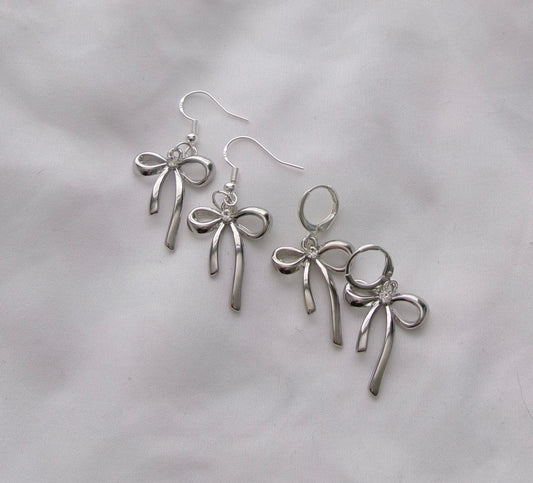 new silver diamond bow earrings