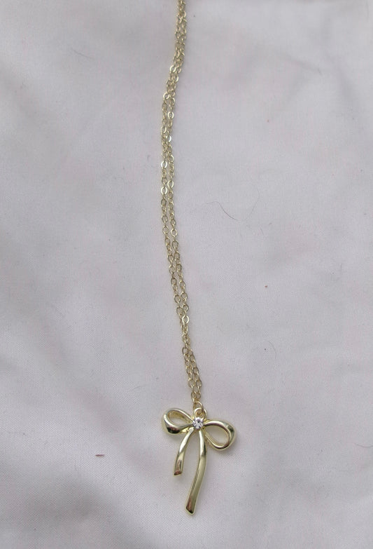 new gold diamond bow necklace