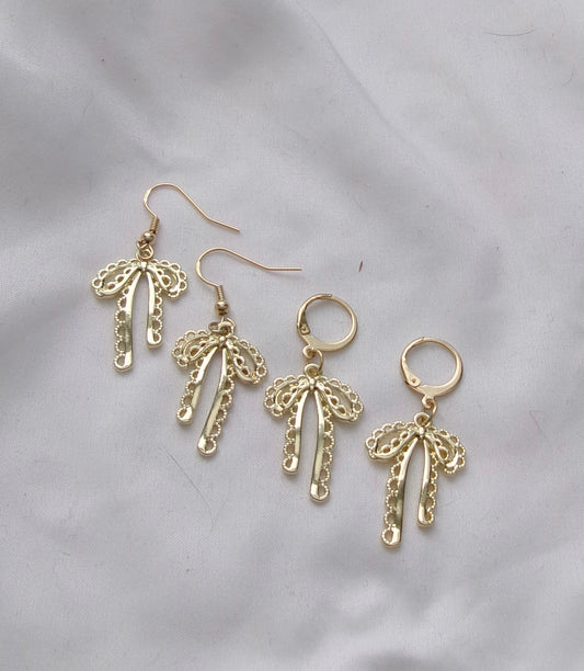 new gold intricate bow earrings