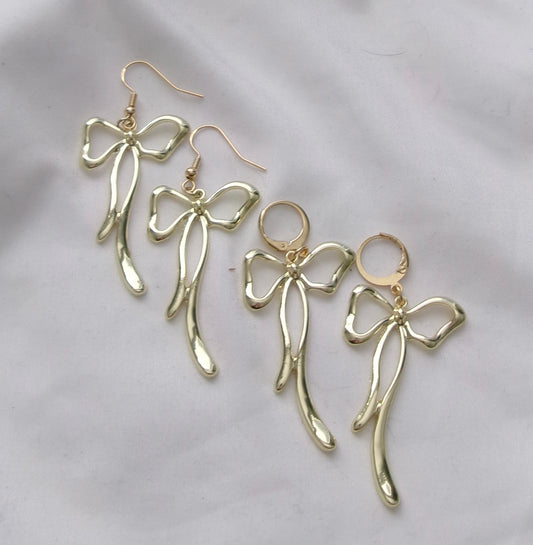 new gold long bow earrings